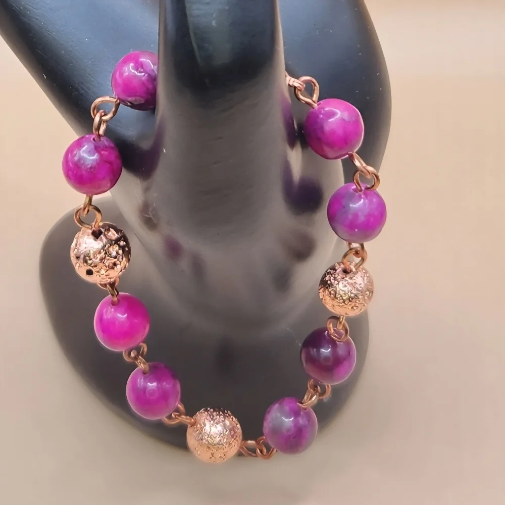 Sugilite and Copper Electroplated Lava Rock Linked Bracelet